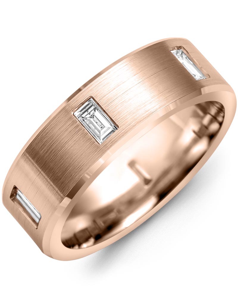 Rose Gold Mens Wedding Band With Baguette Diamonds Men's Brush Beveled  Baguette Diamond Wedding Band In White Gold