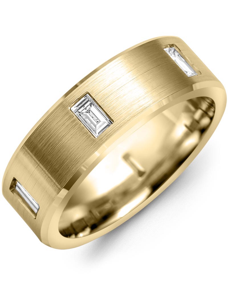 Men's Brush Beveled Baguette Diamond Wedding Band in White Gold