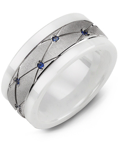 Men's & Women's White Ceramic & White Gold + 14 Blue Sapphires 0.14ct Wedding Band from MADANI Rings. Wedding bands, fashion rings, promise rings, made of Tungsten, Ceramic, Cobalt, and Gold. View the collection at madanirings.com