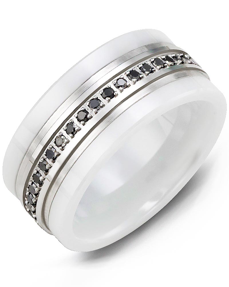 Men's & Women's White Ceramic & White Gold + 21 Black Diamonds 0.21ct Wedding Band from MADANI Rings. Wedding bands, fashion rings, promise rings, made of Tungsten, Ceramic, Cobalt, and Gold. View the collection at madanirings.com