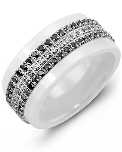 Men's & Women's White Ceramic & White Gold + 135 Black White Diamonds 1.35ct Wedding Band from MADANI Rings. Wedding bands, fashion rings, promise rings, made of Tungsten, Ceramic, Cobalt, and Gold. View the collection at madanirings.com