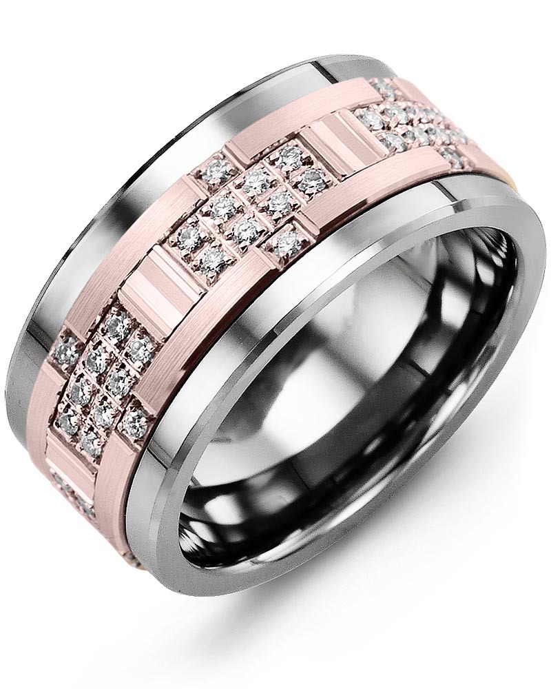 Men's & Women's Cobalt & Rose Gold + 30 Diamonds 0.30ct Wedding Band