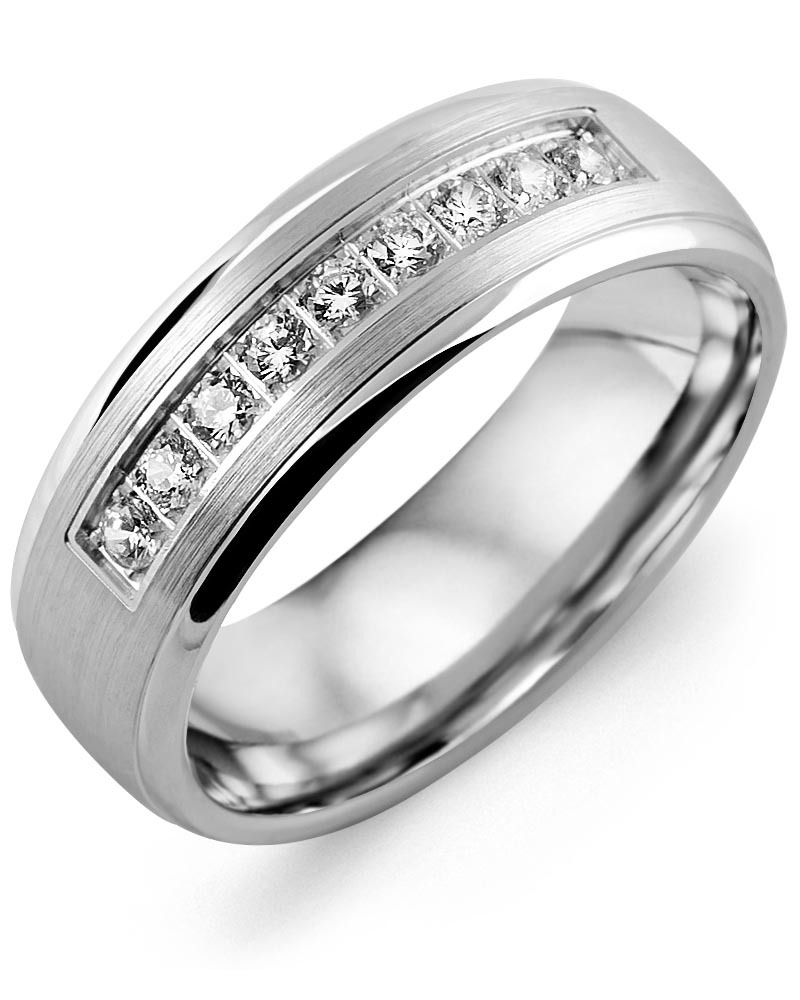 Men's & Women's White Gold + 9 Diamonds 0.27ct Wedding Band from MADANI Rings. Wedding bands, fashion rings, promise rings, made of Tungsten, Ceramic, Cobalt, and Gold. View the collection at madanirings.com