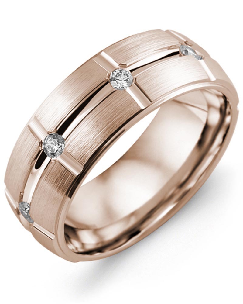 Men's & Women's Rose Gold + 8 Diamonds 0.40ct Wedding Band