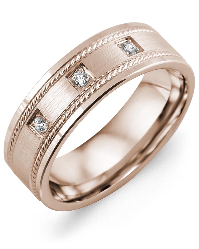 Men's & Women's Rose Gold + 3 Diamonds 0.06ct Wedding Band