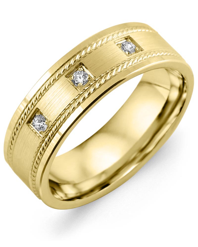 Men's & Women's Yellow Gold + 3 Diamonds 0.06ct Wedding Band