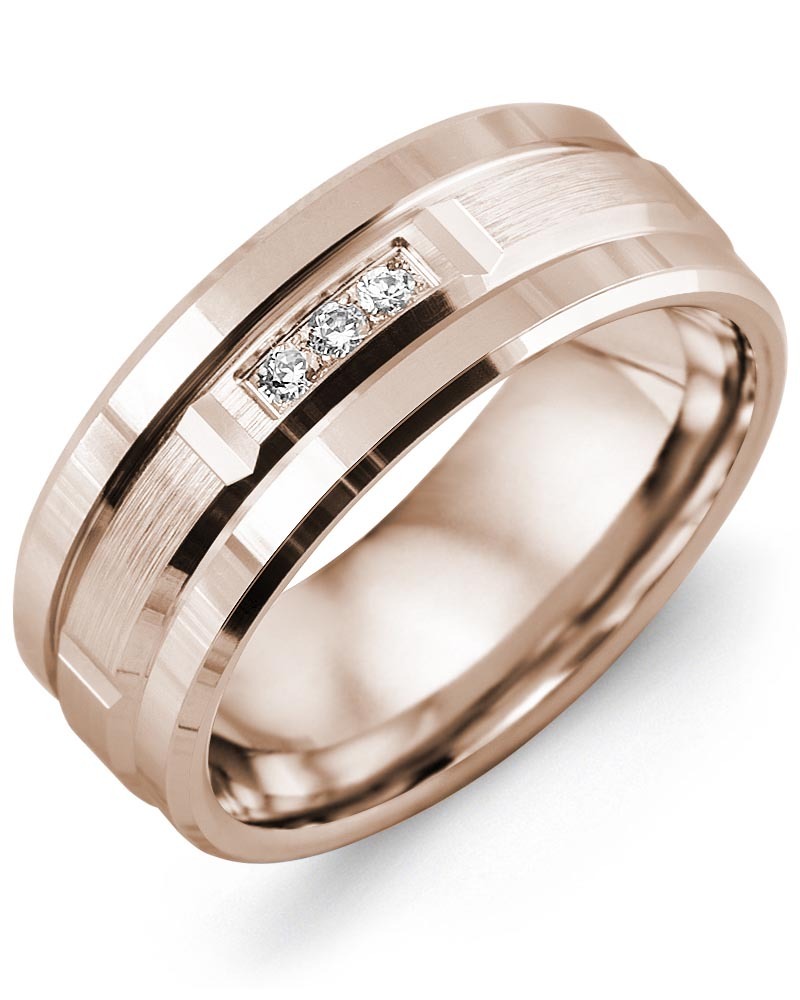 Men's & Women's Rose Gold + 3 Diamonds 0.06ct Wedding Band