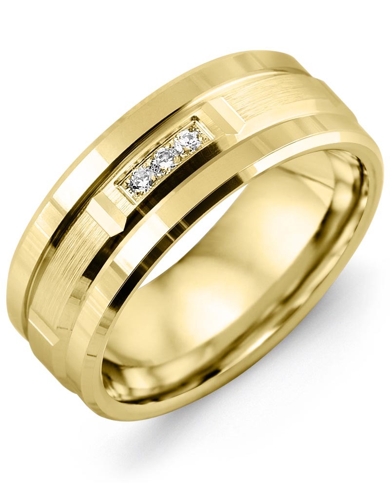 Men's & Women's Yellow Gold + 3 Diamonds 0.06ct Wedding Band