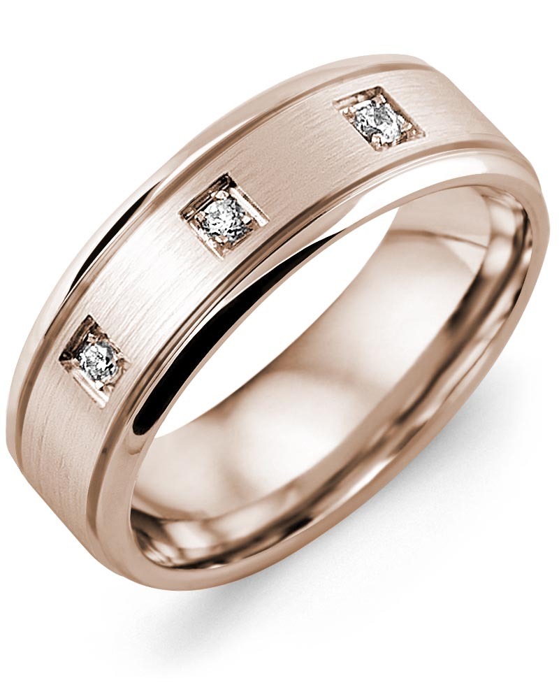 Men's & Women's Rose Gold + 3 Diamonds 0.09ct Wedding Band