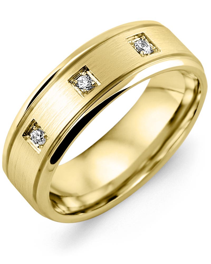 Men's & Women's Yellow Gold + 3 Diamonds 0.09ct Wedding Band