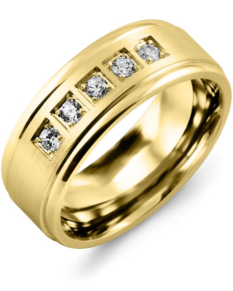 Men's & Women's Yellow Gold + 5 Diamonds 0.25ct Wedding Band