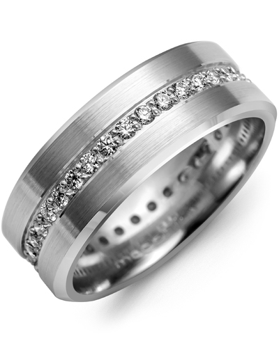 Men's & Women's White Gold & White Gold + 37 Diamonds 0.74ct Wedding Band from MADANI Rings. Wedding bands, fashion rings, promise rings, made of Tungsten, Ceramic, Cobalt, and Gold. View the collection at madanirings.com