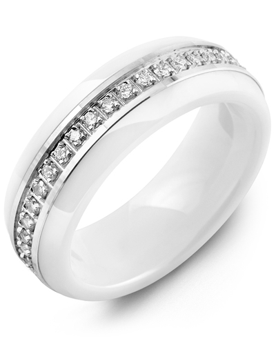 Men's & Women's White Ceramic & White Gold + 15 Diamonds 0.15ct Wedding Band from MADANI Rings. Wedding bands, fashion rings, promise rings, made of Tungsten, Ceramic, Cobalt, and Gold. View the collection at madanirings.com