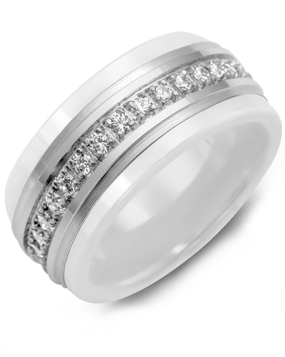 Men's & Women's White Ceramic & White Gold + 17 Diamonds 0.34ct Wedding Band