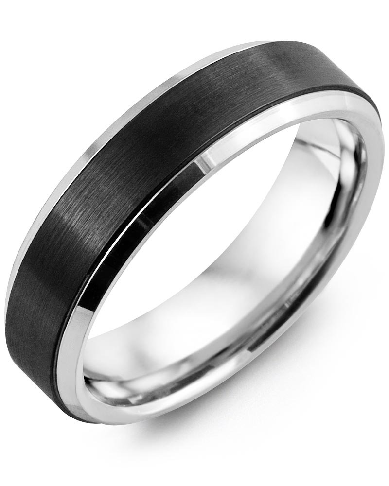 Men's & Women's White Gold & Black Ceramic Wedding Band from MADANI Rings. Wedding bands, fashion rings, promise rings, made of Tungsten, Ceramic, Cobalt, and Gold. View the collection at madanirings.com