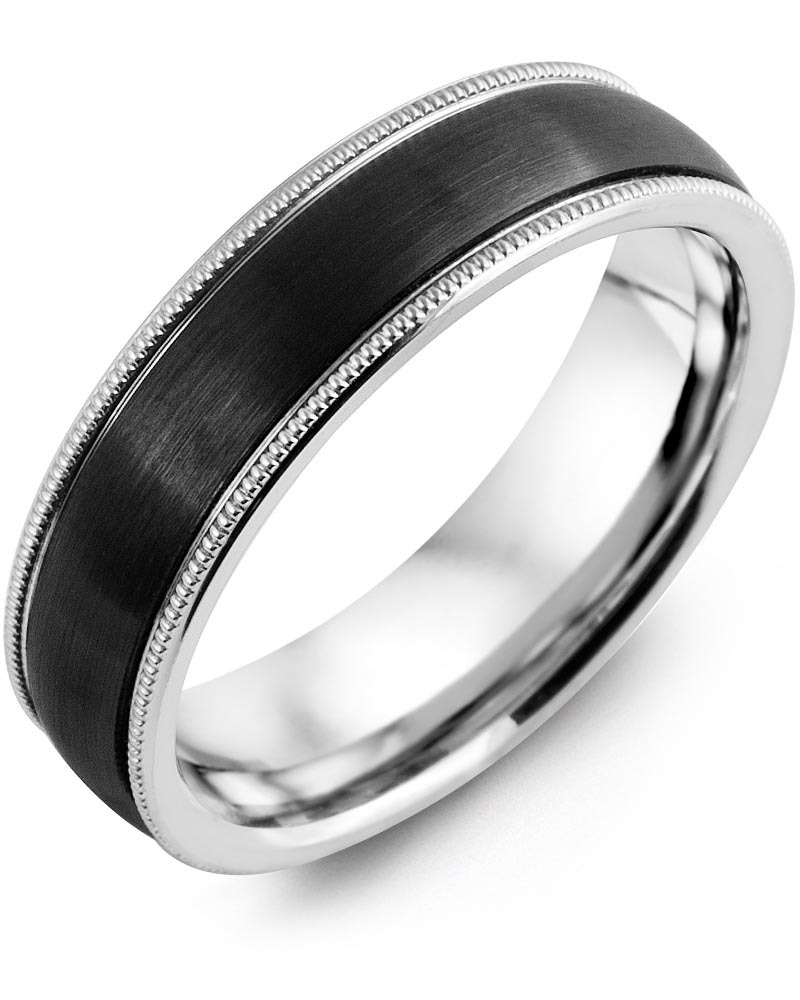 Men's & Women's White Gold & Black Ceramic Wedding Band