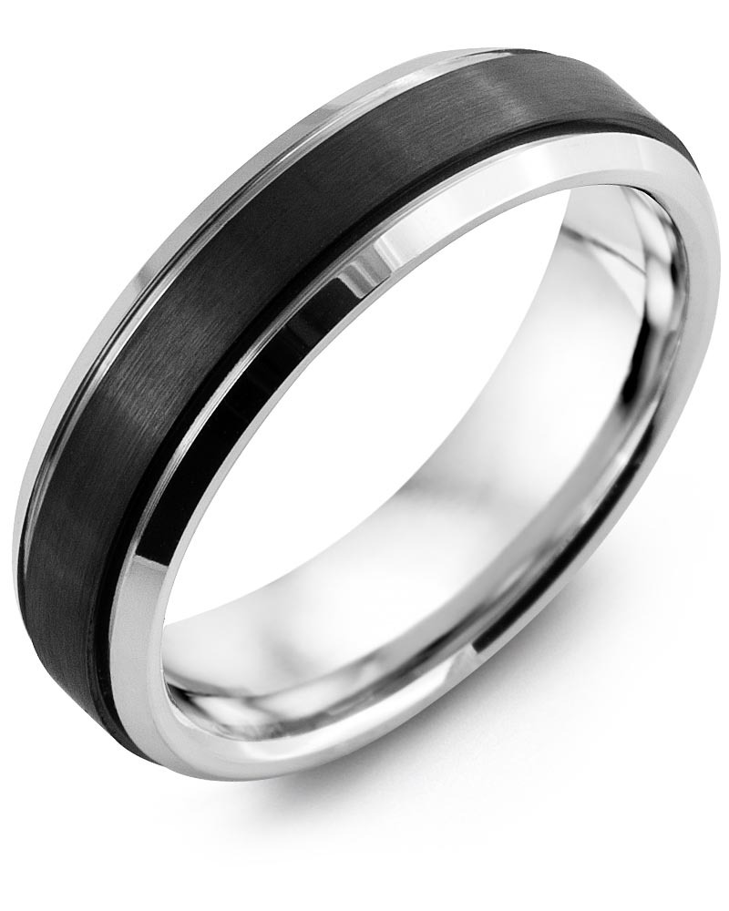 Men's & Women's White Gold & Black Ceramic Wedding Band from MADANI Rings. Wedding bands, fashion rings, promise rings, made of Tungsten, Ceramic, Cobalt, and Gold. View the collection at madanirings.com
