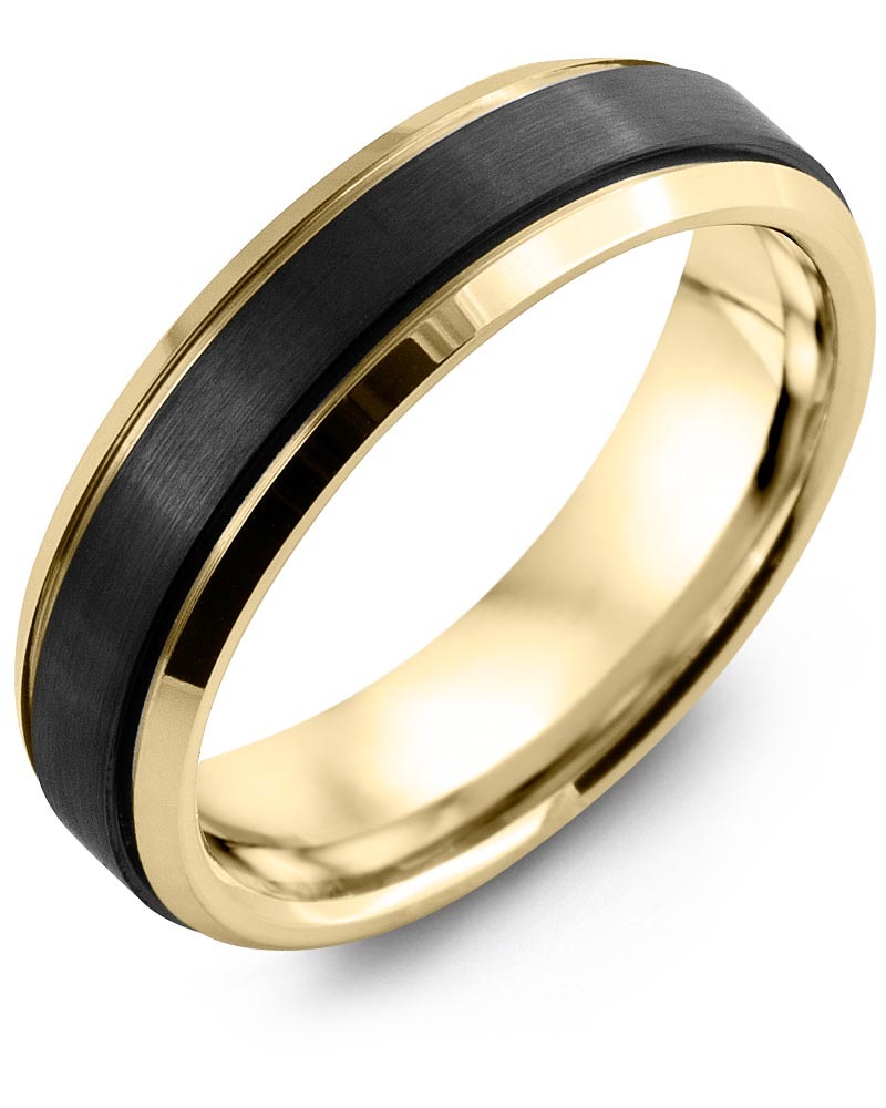 Men's & Women's Yellow Gold & Black Ceramic Wedding Band