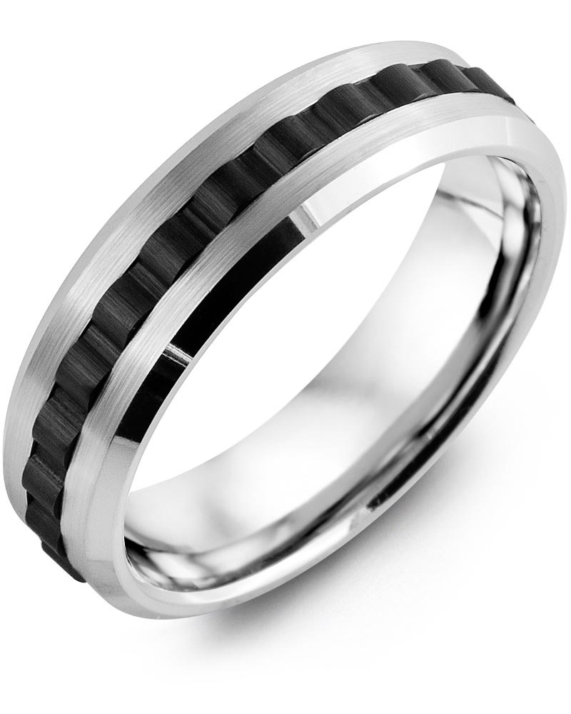 Men's & Women's White Gold & Black Ceramic Wedding Band