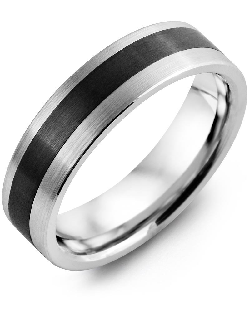 Men's & Women's White Gold & Black Ceramic Wedding Band from MADANI Rings. Wedding bands, fashion rings, promise rings, made of Tungsten, Ceramic, Cobalt, and Gold. View the collection at madanirings.com
