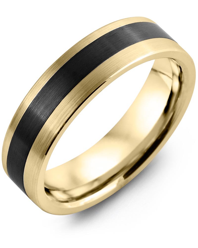 Men's & Women's Yellow Gold & Black Ceramic Wedding Band