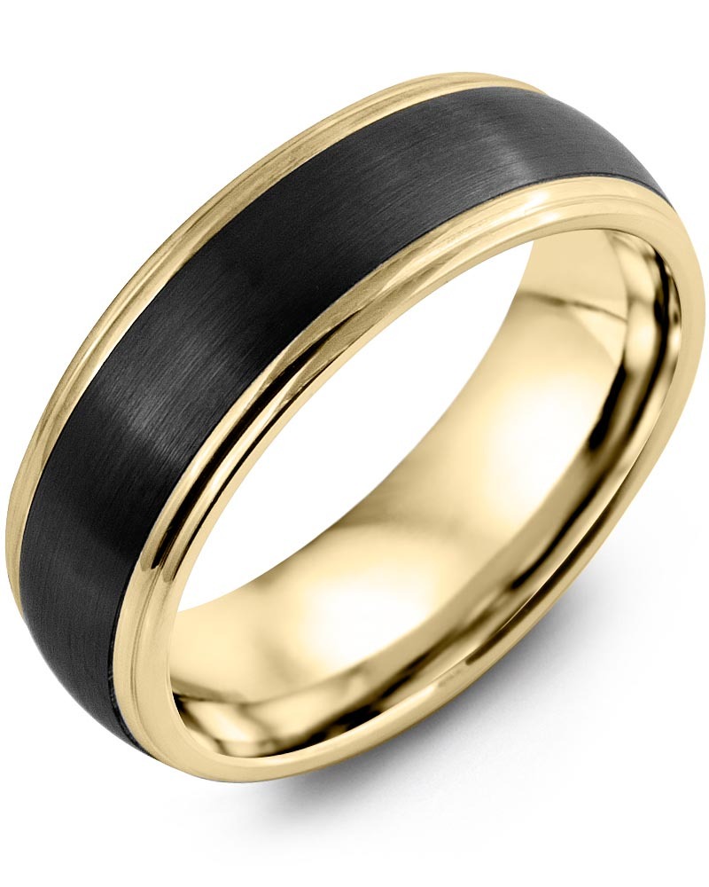 Men's & Women's Yellow Gold & Black Ceramic Wedding Band