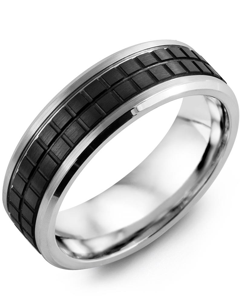 Men's & Women's White Gold & Black Ceramic Wedding Band