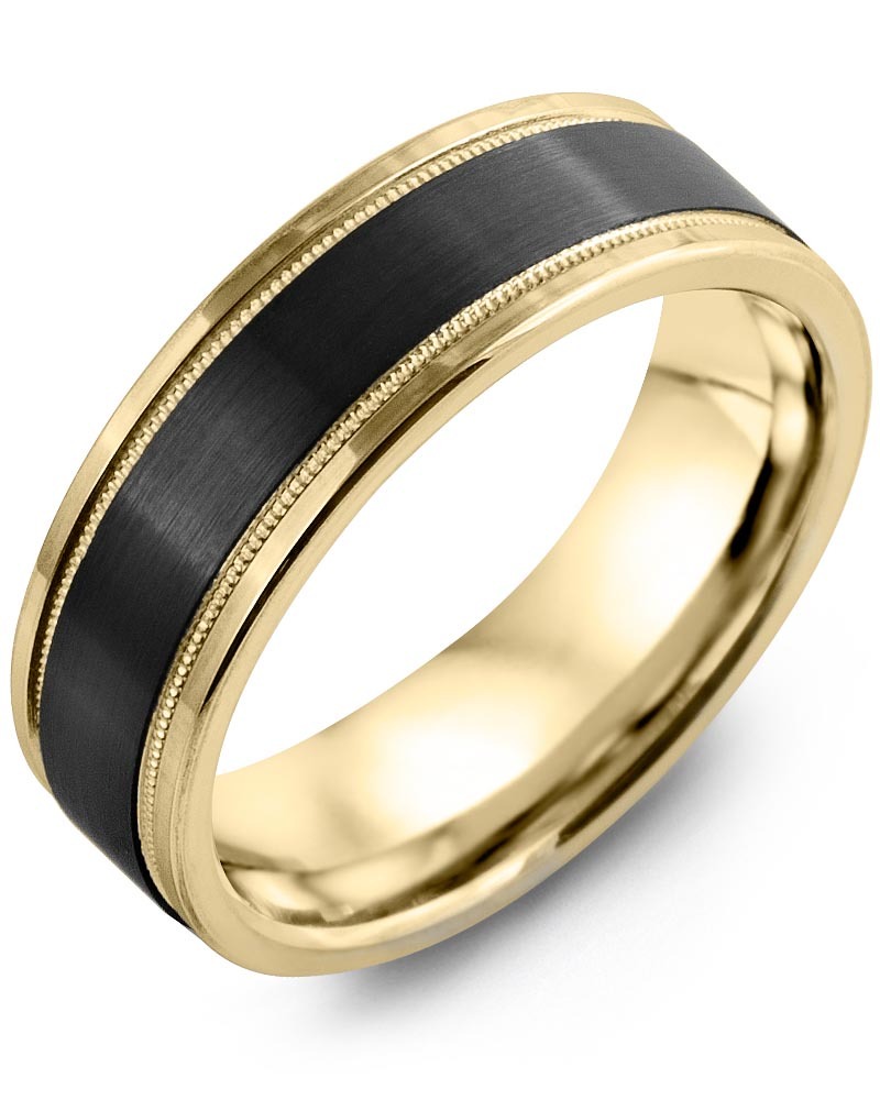 Men's & Women's Yellow Gold & Black Ceramic Wedding Band