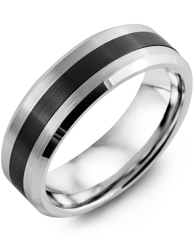 Men's & Women's White Gold & Black Ceramic Wedding Band