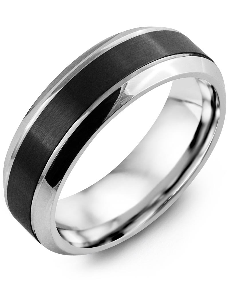 Men's & Women's White Gold & Black Ceramic Wedding Band from MADANI Rings. Wedding bands, fashion rings, promise rings, made of Tungsten, Ceramic, Cobalt, and Gold. View the collection at madanirings.com