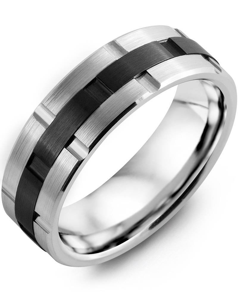Men's & Women's White Gold & Black Ceramic Wedding Band