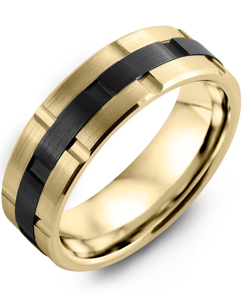 Men's & Women's Yellow Gold & Black Ceramic Wedding Band