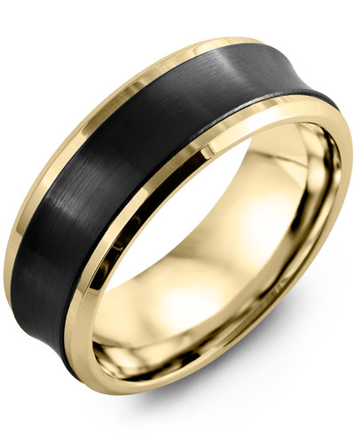 Men's & Women's Yellow Gold & Black Ceramic Wedding Band from MADANI Rings. Wedding bands, fashion rings, promise rings, made of Tungsten, Ceramic, Cobalt, and Gold. View the collection at madanirings.com