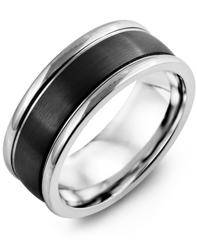 Men's & Women's White Gold & Black Ceramic Wedding Band from MADANI Rings. Wedding bands, fashion rings, promise rings, made of Tungsten, Ceramic, Cobalt, and Gold. View the collection at madanirings.com