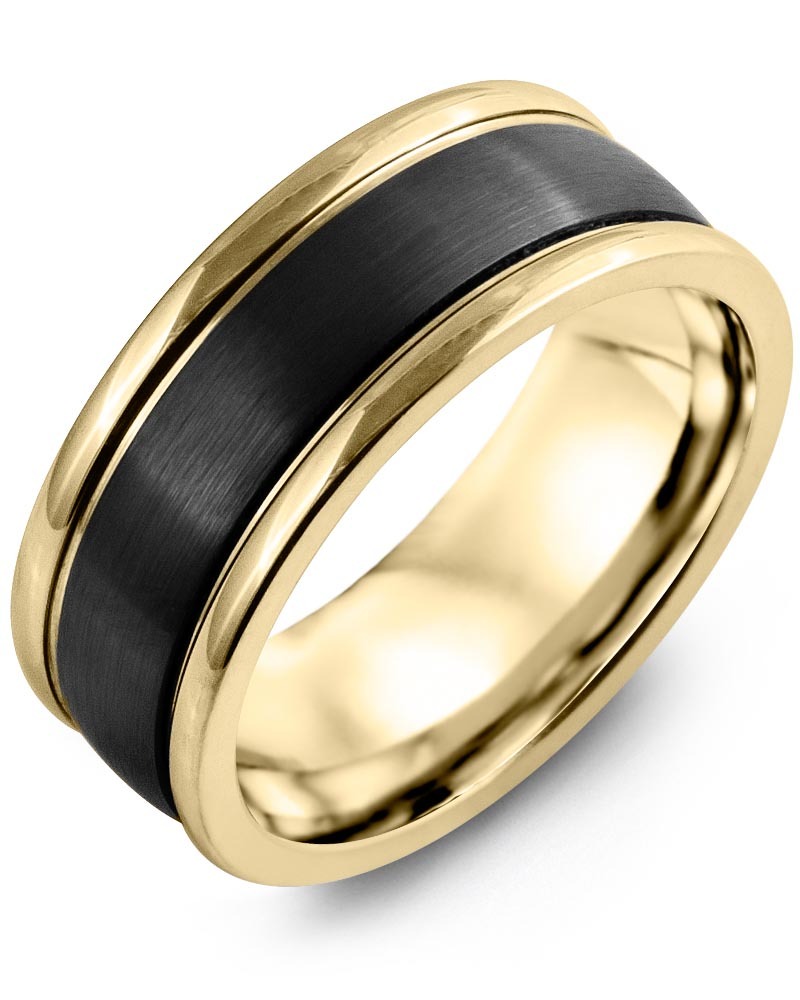 Men's & Women's Yellow Gold & Black Ceramic Wedding Band