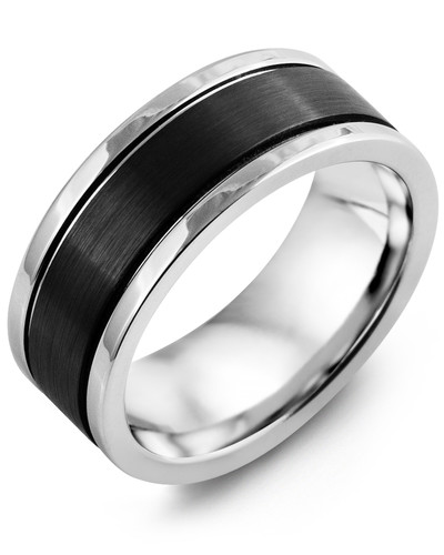 Men's & Women's White Gold & Black Ceramic Wedding Band from MADANI Rings. Wedding bands, fashion rings, promise rings, made of Tungsten, Ceramic, Cobalt, and Gold. View the collection at madanirings.com