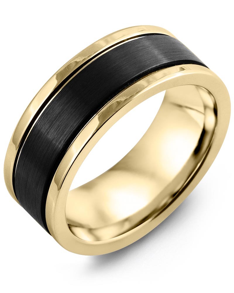 Men's & Women's Yellow Gold & Black Ceramic Wedding Band