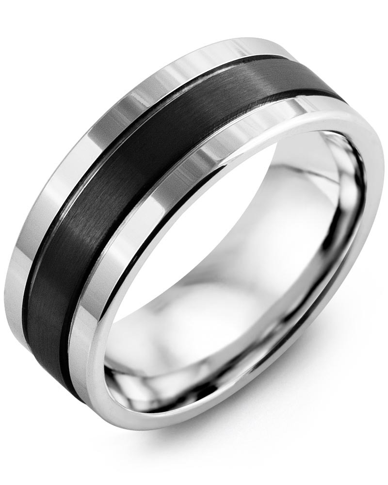 Men's & Women's White Gold & Black Ceramic Wedding Band
