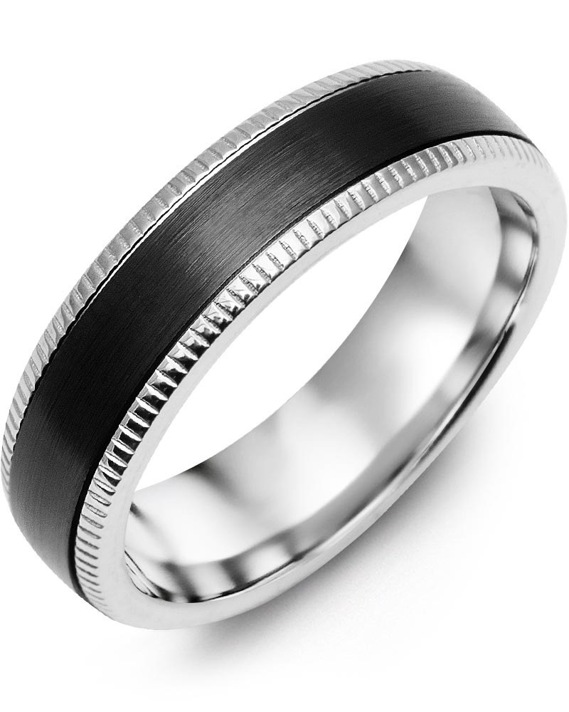 Men's & Women's White Gold & Black Ceramic Wedding Band from MADANI Rings. Wedding bands, fashion rings, promise rings, made of Tungsten, Ceramic, Cobalt, and Gold. View the collection at madanirings.com