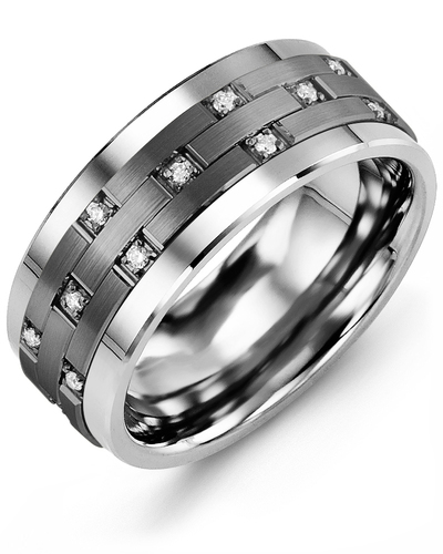 Men's & Women's Tungsten & Black Gold + 11 Diamonds 0.11ct Wedding Band from MADANI Rings. Wedding bands, fashion rings, promise rings, made of Tungsten, Ceramic, Cobalt, and Gold. View the collection at madanirings.com