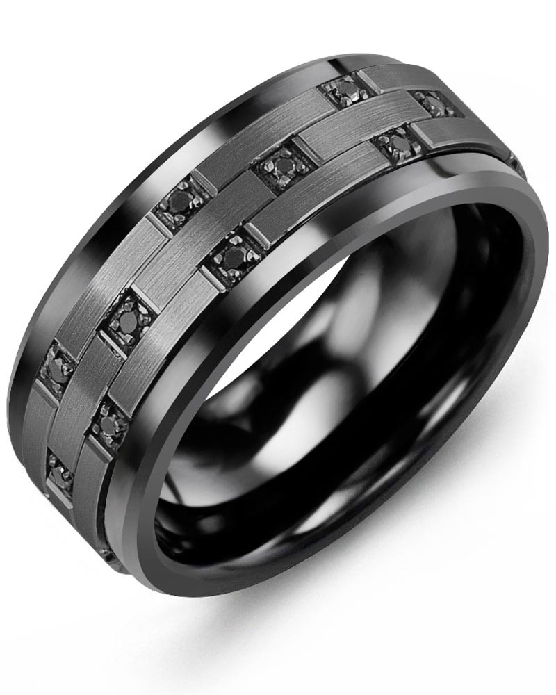Men's & Women's Black Ceramic & Black Gold + 10 Black Diamonds 0.10ct Wedding Band from MADANI Rings. Wedding bands, fashion rings, promise rings, made of Tungsten, Ceramic, Cobalt, and Gold. View the collection at madanirings.com