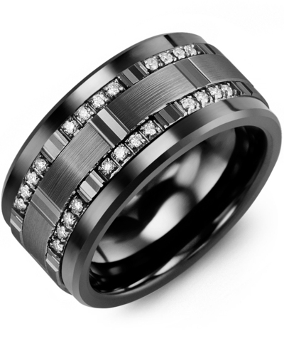 Men's & Women's Black Ceramic & Black Gold + 24 Diamonds 0.24ct Wedding Band