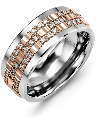 Men's & Women's Tungsten & Rose Gold + 42 Diamonds 0.42ct Wedding Band