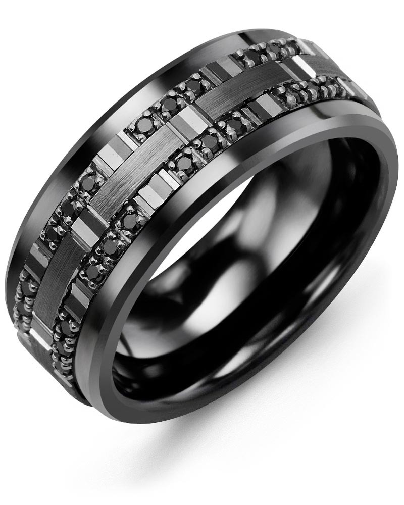 Men's & Women's Black Ceramic & Black Gold + 24 Black Diamonds 0.24ct Wedding Band from MADANI Rings. Wedding bands, fashion rings, promise rings, made of Tungsten, Ceramic, Cobalt, and Gold. View the collection at madanirings.com