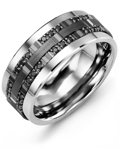 Men's & Women's Cobalt & Black Gold + 54 Black Diamonds 0.54ct Wedding Band