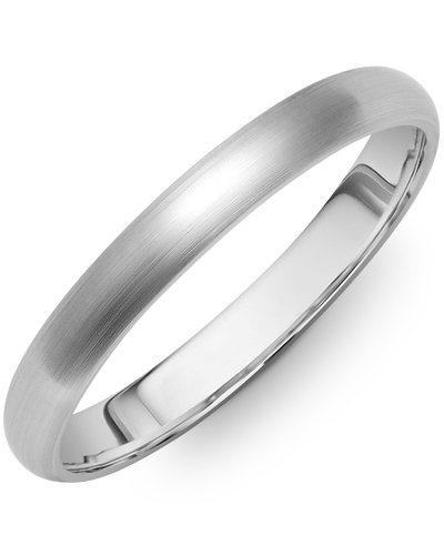 Classic Half Round Thin Matte Brush Wedding Band in Dome White Gold