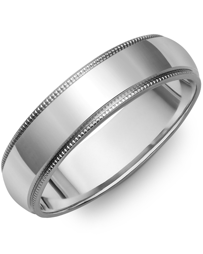 Mens 10K White Gold 5mm Traditional Domed Milgrain Wedding Band Ring 