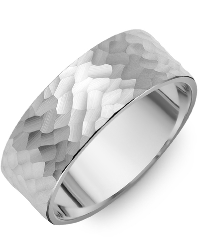 Classic Flat Wide Hammer Wedding Band in Flat White Gold