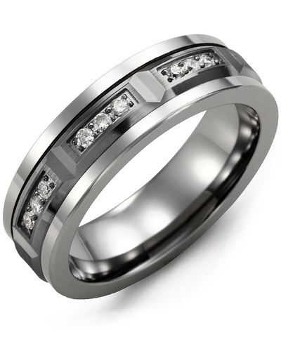 Men's & Women's Tungsten & Black Gold + 9 Diamonds 0.18ct Wedding Band
