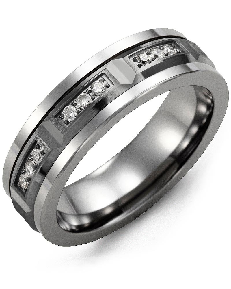 Men's & Women's Tungsten & Black Gold + 9 Diamonds 0.18ct Wedding Band from MADANI Rings. Wedding bands, fashion rings, promise rings, made of Tungsten, Ceramic, Cobalt, and Gold. View the collection at madanirings.com